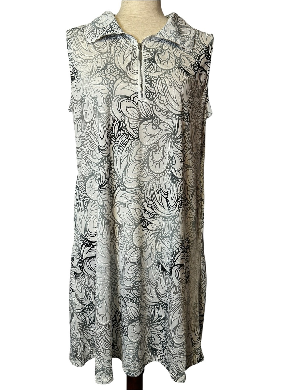 Shoreline Paisley Quarter Zip Sleeveless Dress Coastal Resort Travel Boho Size L